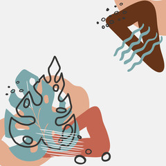 Modern abstract floral art vector leaves background.