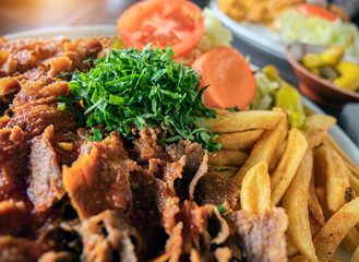 Doner kebab meat with pommes frites