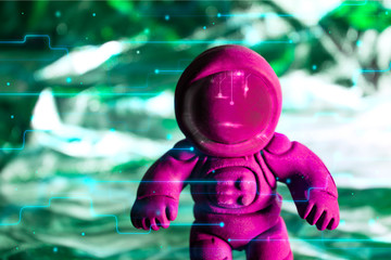 pink astronaut in technological space environment
