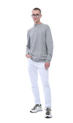 Naklejka premium in full growth. casual stylish guy in glasses.