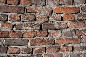 Texture of old red brick wall.