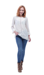 in full growth. portrait of a confident fashionable young woman