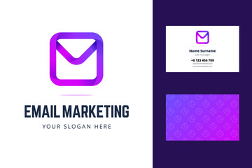 Logo and business card template for email marketing. Envelope, email, mail sign in modern gradient style with overlapping effect. Vector illustration.