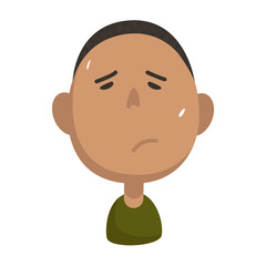 Cute sad cartoon black children portraits. African American boy isolated vector illustration.