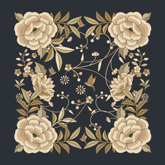 Floral background inspired by embroidered fabrics in vintage oriental style