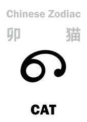 Astrology Alphabet: CAT [猫] sign of Chinese Zodiac (4th sign of Vietnamese Zodiac). Chinese character, hieroglyphic sign (symbol).