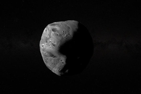Satellite martian Phobos, Mars I, orbiting in the outer space. 3d render