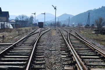 Fototapeta na wymiar railroad through a small settlement