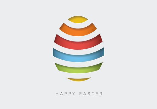 Happy Easter Card Template with Papercut Easter Egg