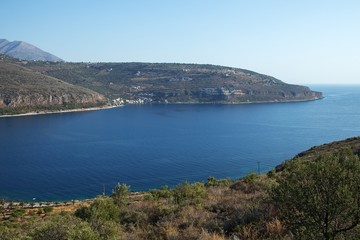 Naklejka premium Coast landscapes between Kardamili and Dyros (Dirou) towns at Messinian Bay, South Peloponnese, Greece