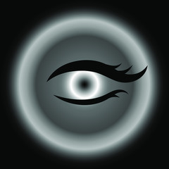 Vector symbol of the element of Metal. The eye and background are formed by a radial gradient using a gray scale. Image on a black background.