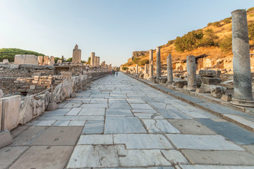 Ruins of Celsius Library in ancient city Ephesus, Turkey in a beautiful summer day, August 12, 2019, izmir, Turkey