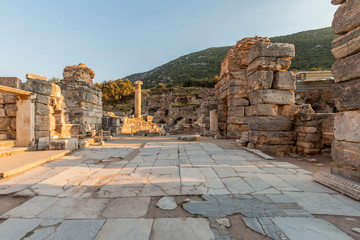 Ruins of Celsius Library in ancient city Ephesus, Turkey in a beautiful summer day, August 12,...