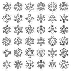 Snowflake christmas icons set. Outline set of snowflake christmas vector icons for web design isolated on white background
