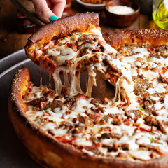 Deep dish meat pizza