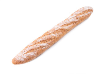 Close up shot of long loaf isolated on white background