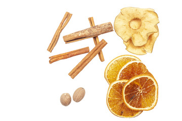 Set for mulled wine close up on a white background, isolate.