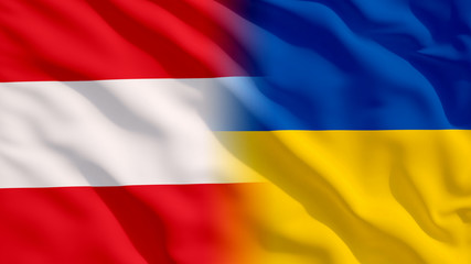 Waving Ukraine and Austria Flags