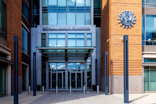 Washington D.C., USA - February 29, 2020: Entrance of The National Science Foundation (NSF) in Washington D.C., USA. NSF is a United States government agency. 
