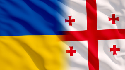 Waving Ukraine and Georgia Flags