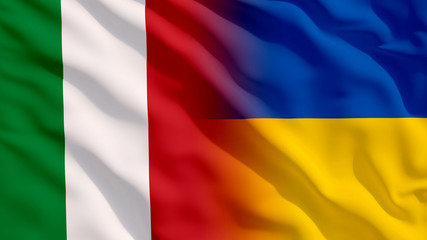 Waving Ukraine and Italy Flags