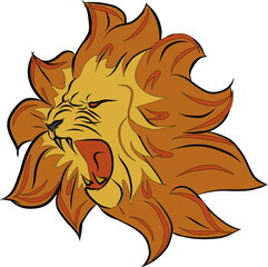 Sketch, a lion with a mane in the shape of a flower growls with his mouth open. Suitable for postcards, lagotype, emblems