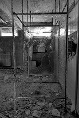 Vandalized shower room in abandoned building