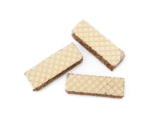 Crispy wafers with creamy hazelnut filling isolated on white background