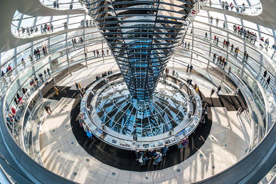 Berlin, Germany - December, 2019: Glass dome on the top of the Reichstag.