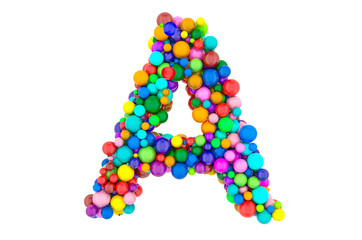 Letter A from colored balls, 3D rendering