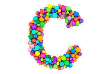 Letter C from colored balls, 3D rendering