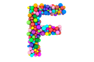 Letter F from colored balls, 3D rendering