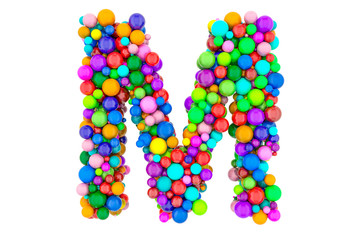 Letter M from colored balls, 3D rendering
