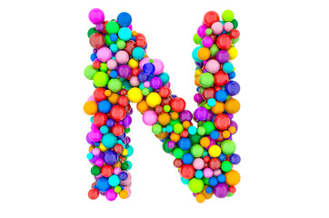 Letter N from colored balls, 3D rendering