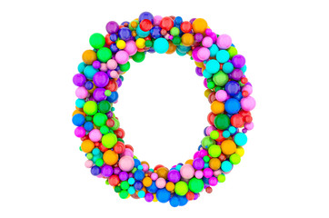 Letter O from colored balls, 3D rendering