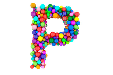 Letter P from colored balls, 3D rendering