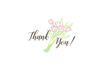 Vector thank you message. Lettering with tulips flower.