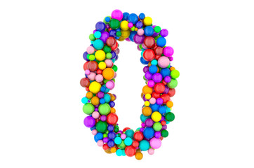 Number 0 from colored balls, 3D rendering