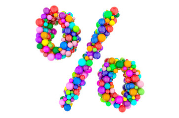 Percent sign from colored balls, 3D rendering