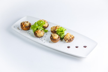 baked mushrooms with sour cream and sauce