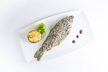 grilled salmon steak with sauce