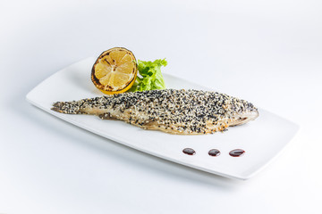 plate with black caviar and olives