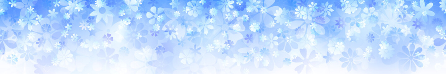 Fototapeta na wymiar Spring horizontal banner of various flowers in light blue colors