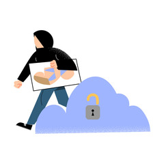 Man criminal stealing information from icloud electronic technologies