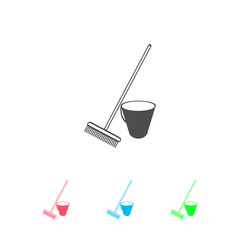 Bucket and rake for the sandboxes icon flat.