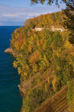 Autumn landscape of the shoreline of Lake Superior, Pictured Rocks National Lakeshore, Michigan's Upper Peninsula, USA