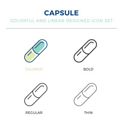 capsule icon in different style vector illustration. one colored and black capsule vector icons designed in filled, outline, line and stroke style can be used for web, mobile, ui