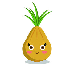 Vector illustration of cartoon happy cute vegetable onion isolated on white background
