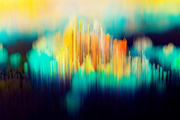 3d render of art with surreal 3d scatter topographic landscape background with abstract mountains based on small long cubes or sticks particles in green yellow black and orange color