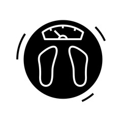 Round bathroom scales black icon, concept illustration, vector flat symbol, glyph sign.